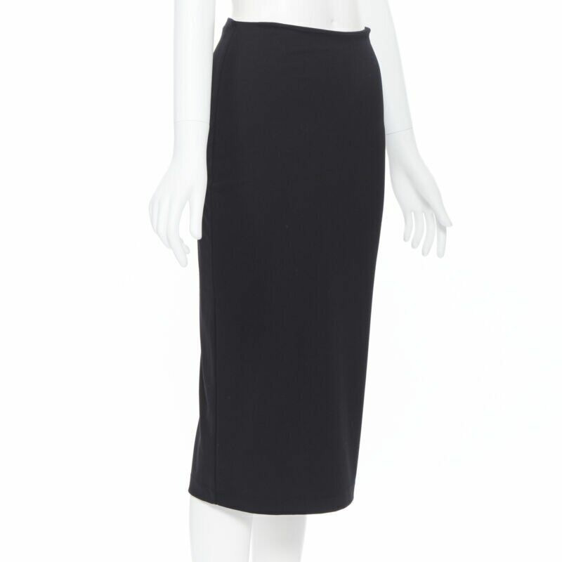 T BY ALEXANDER WANG black rayon polyester centre slit stretch pencil skirt S-3