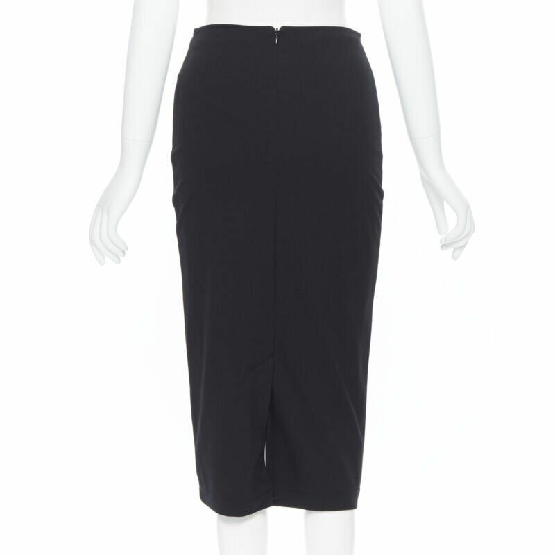 T BY ALEXANDER WANG black rayon polyester centre slit stretch pencil skirt S-5