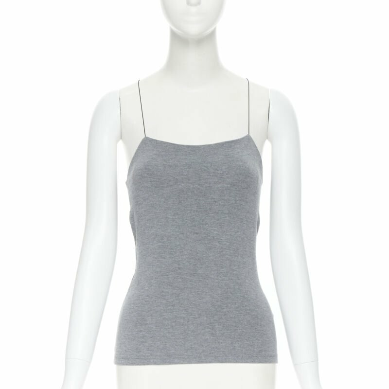 T BY ALEXANDER WANG grey cotton jersey wire spaghetti strap cami tank top XS-0