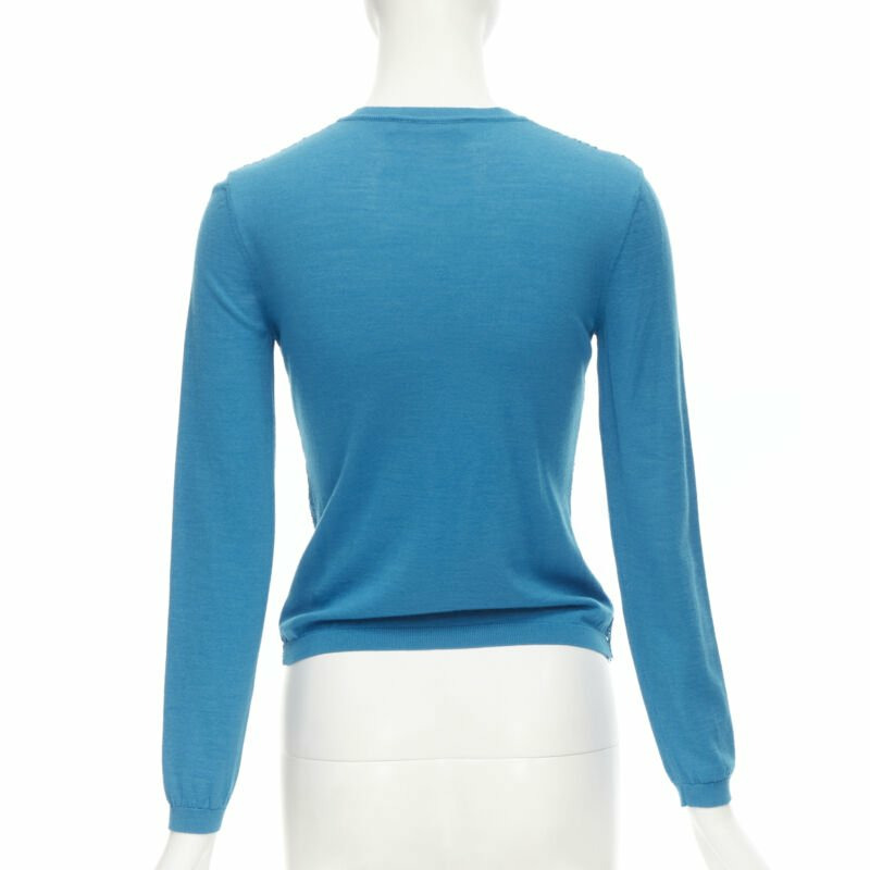 VALENTINO blue floral lace front wool silk cashmere cardigan sweater S-4
