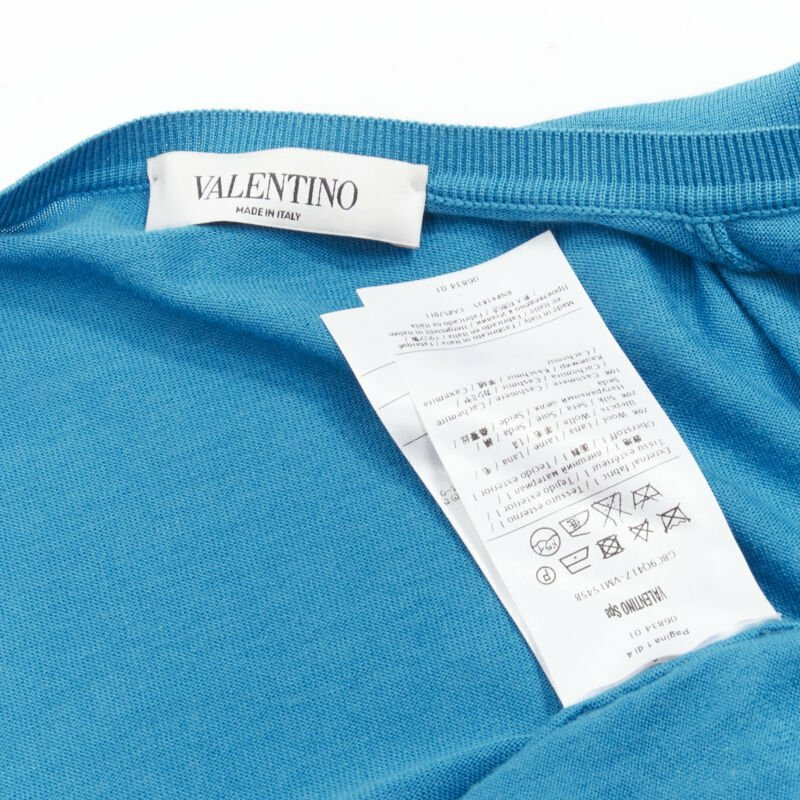 VALENTINO blue floral lace front wool silk cashmere cardigan sweater S-7