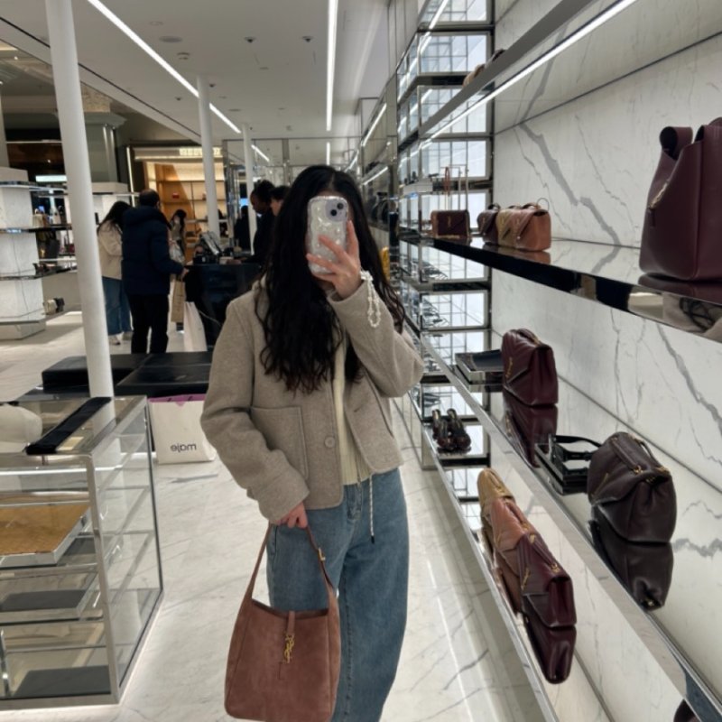 ✨快閃特價✨Saint Laurent 713938 YSL LE 5 A 7小型柔軟麂皮包 玫瑰色-3