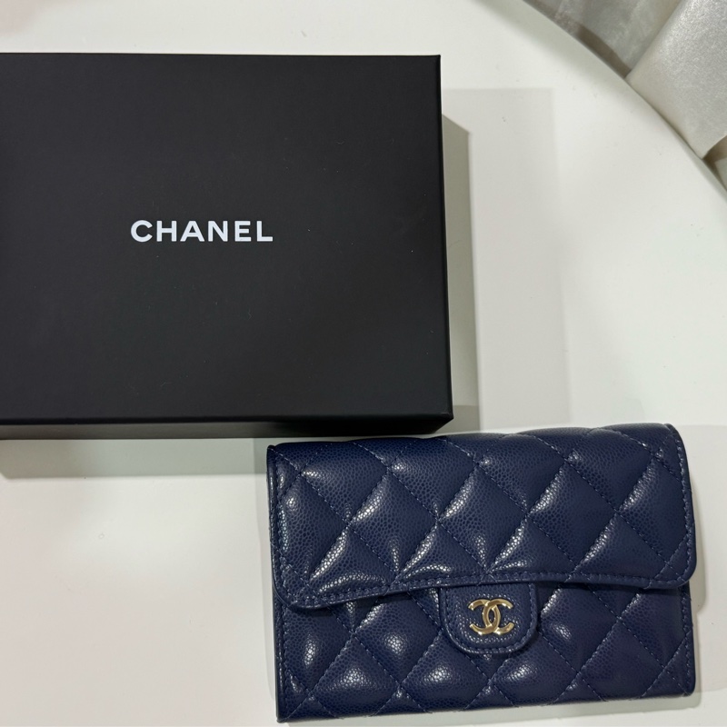 CHANEL 海軍藍三折中夾皮夾🖤全配附購證🫶🏻甜甜價出-2