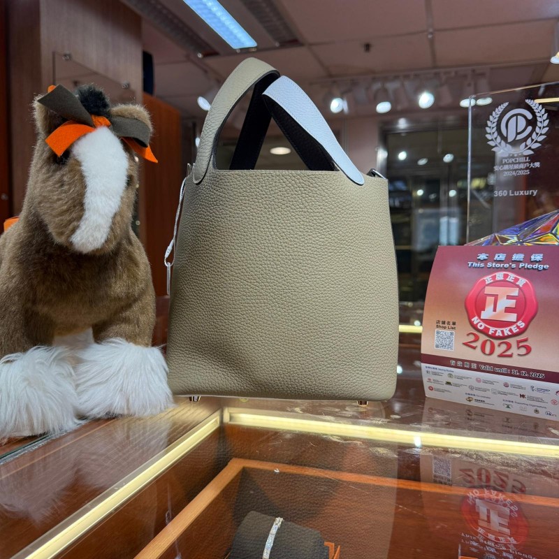 ✨持有香港正品正貨標籤(只做全新)✨ Hermes Picotin 18 馬爾法米色拼新白色銀扣-1