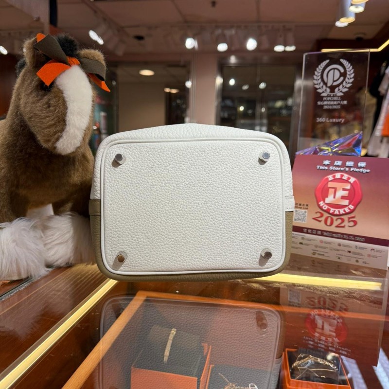 ✨持有香港正品正貨標籤(只做全新)✨ Hermes Picotin 18 馬爾法米色拼新白色銀扣-2
