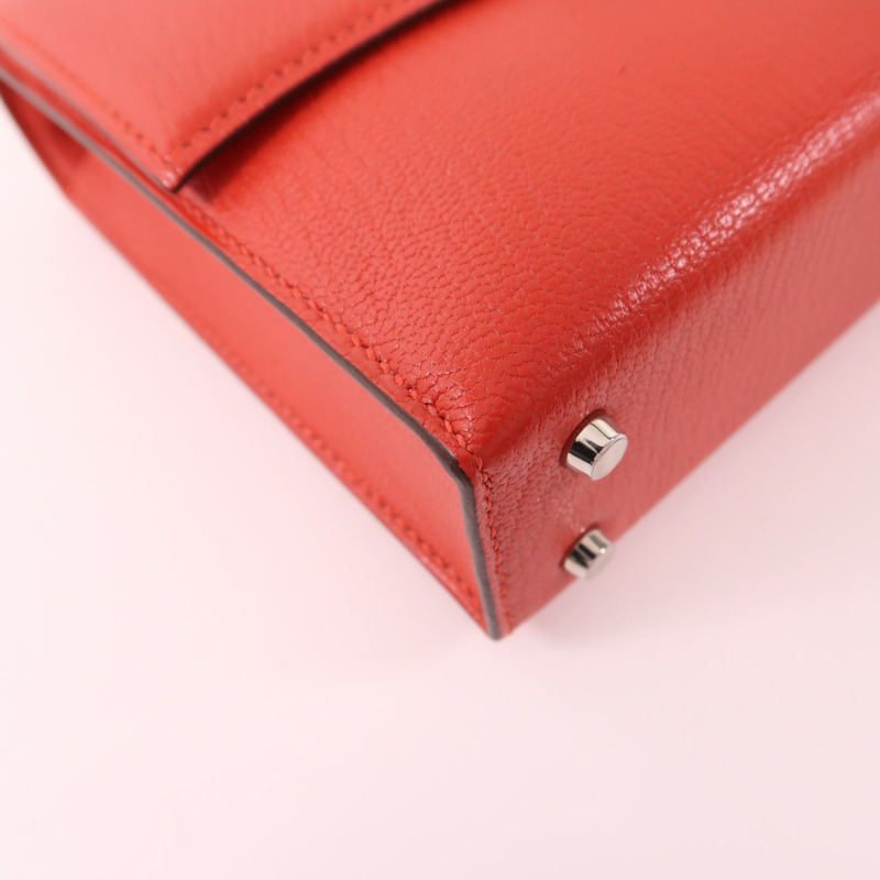 HERMES Chevre皮革Verrou Mini銀扣鏈帶肩背袋Rouge Tomate-10