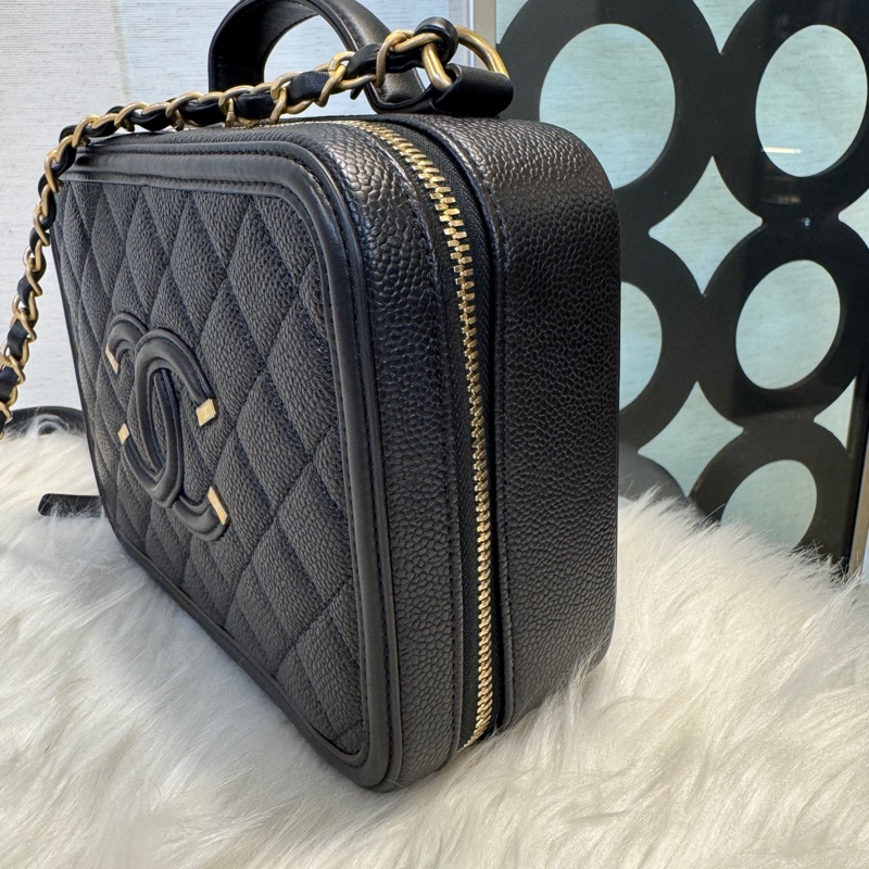 Chanel Vanity Case黑荔枝霧金釦手提肩背化妝箱 😍-2