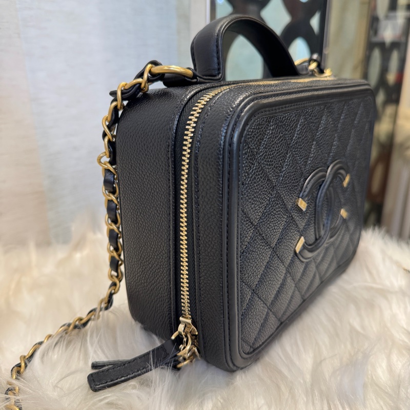 Chanel Vanity Case黑荔枝霧金釦手提肩背化妝箱 😍-3
