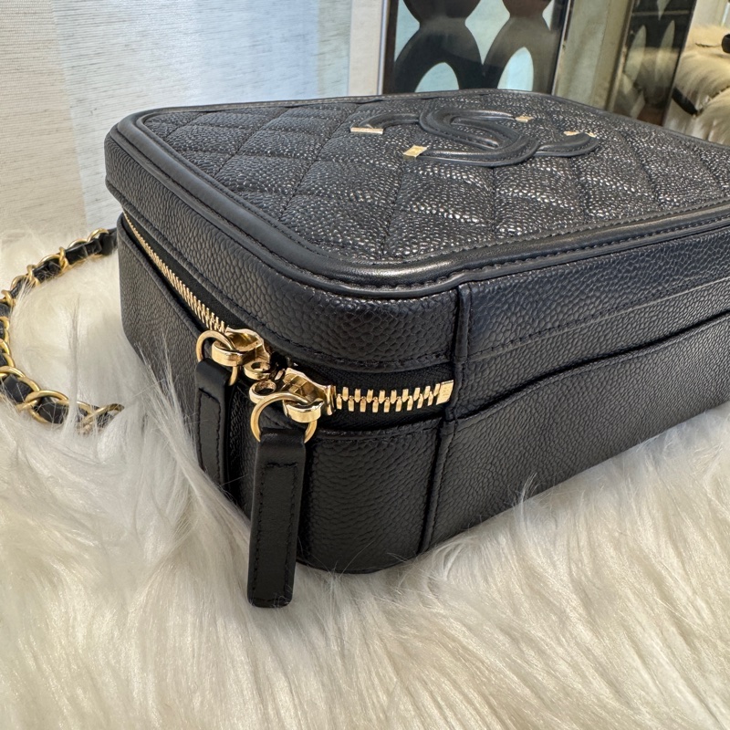 Chanel Vanity Case黑荔枝霧金釦手提肩背化妝箱 😍-5