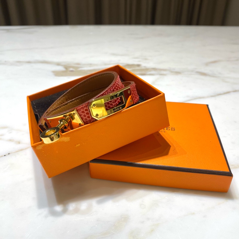 Hermès Kelly Double Tour 蜥蜴皮 橘紅色 手環-0
