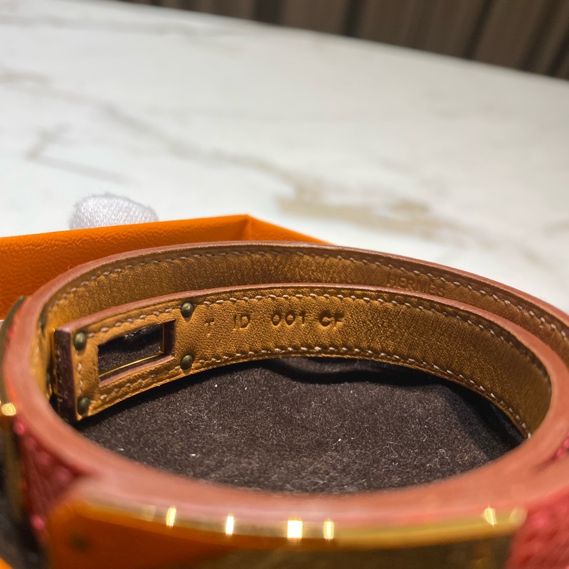 Hermès Kelly Double Tour 蜥蜴皮 橘紅色 手環-3