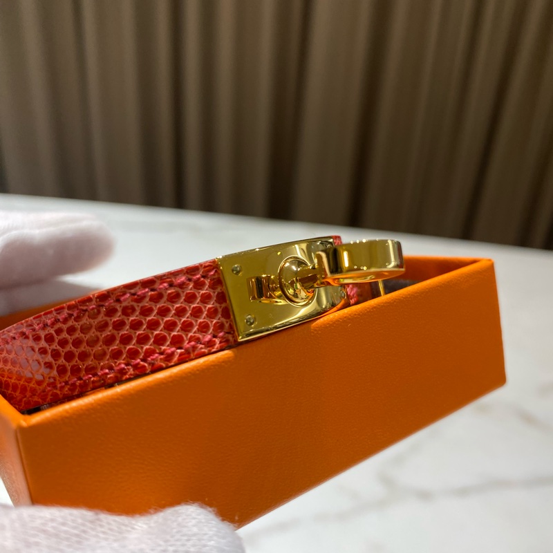 Hermès Kelly Double Tour 蜥蜴皮 橘紅色 手環-4