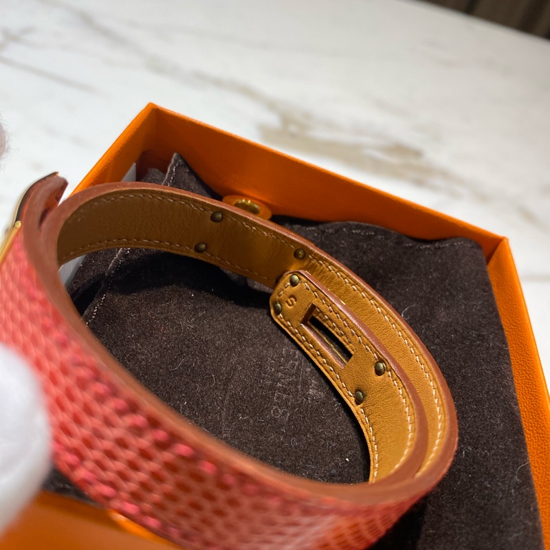 Hermès Kelly Double Tour 蜥蜴皮 橘紅色 手環-5