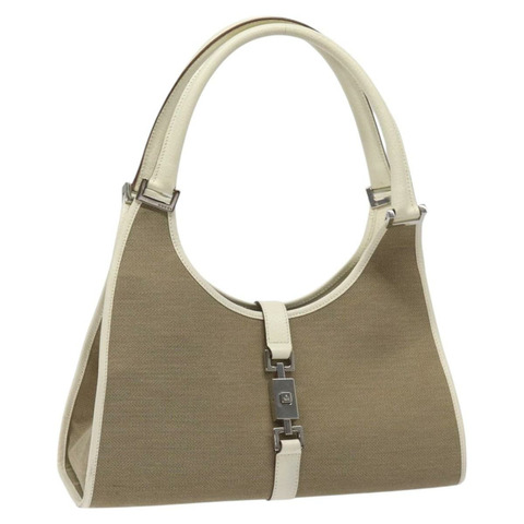 GUCCI Jackie 肩背包 帆布 米色 銀色 002 1067 正品 fm4294