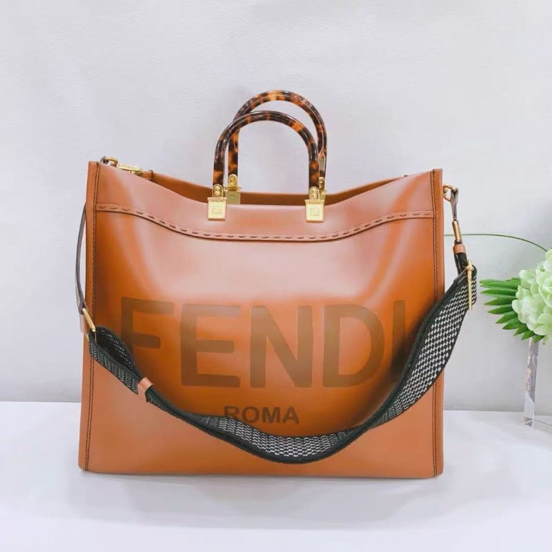 Fendi 大號sunshine系列焦糖色托特包 98新 40.5*35*21.5cm-0