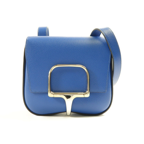 HERMES Epsom皮革Della Cavalleria Mini銀扣肩背袋Bleu Saphir