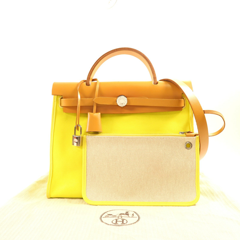 HERMES Toile Criss/Vash Hunter Herbag Zip銀扣手挽肩背兩用袋-9