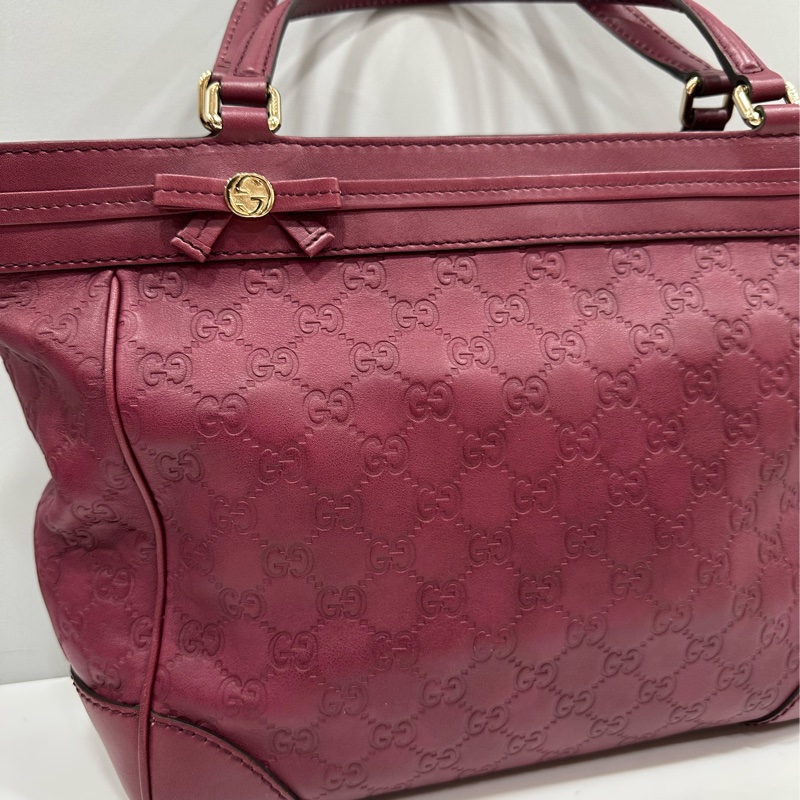 Gucci 257061 豬肝紅牛皮金釦手提包 肩背包-1