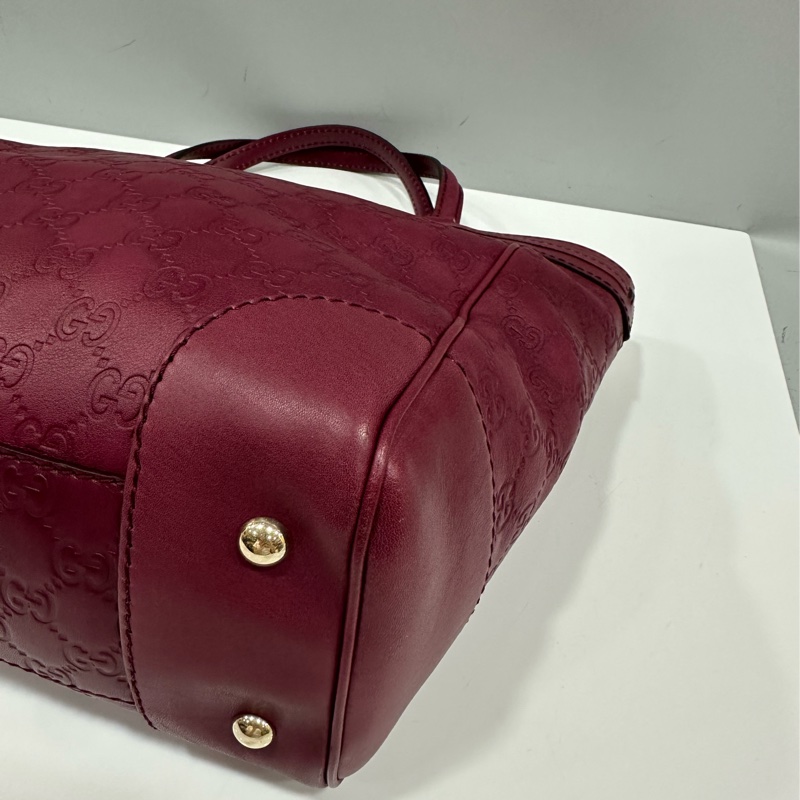 Gucci 257061 豬肝紅牛皮金釦手提包 肩背包-12