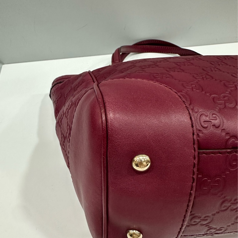 Gucci 257061 豬肝紅牛皮金釦手提包 肩背包-13