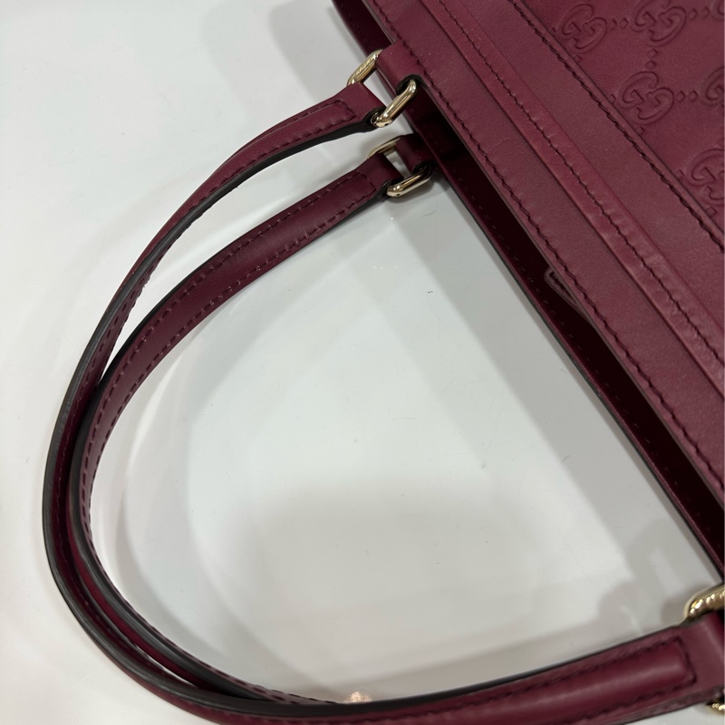 Gucci 257061 豬肝紅牛皮金釦手提包 肩背包-17