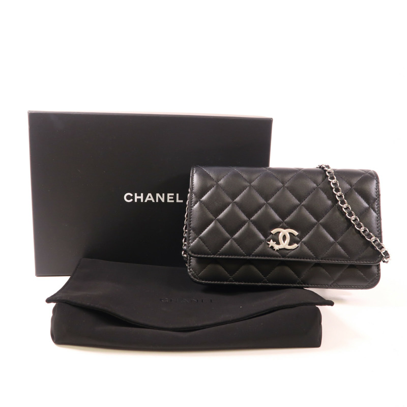 CHANEL 羊皮皮革WOC Wallet On Chain銀扣鏈帶肩背袋-10