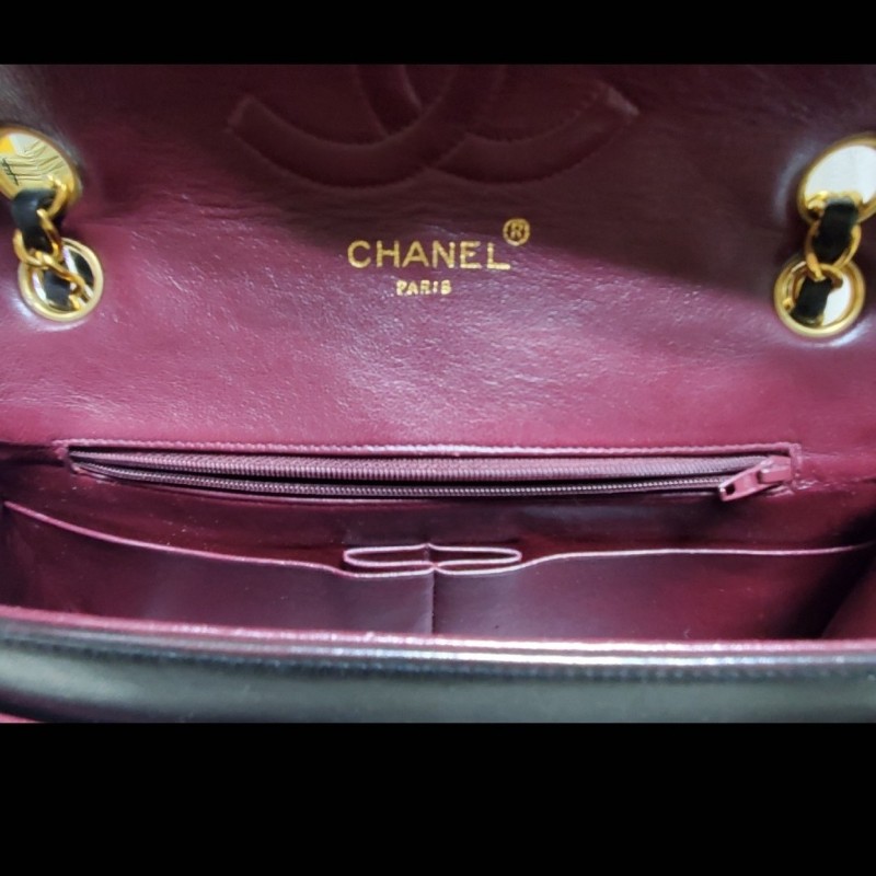 Chanel vintage 巴黎限定黑色小羊皮掀蓋包 菱格紋肩包 古董包 雙色扣 香奈兒-19