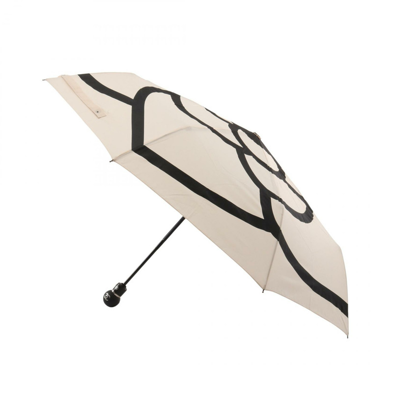 CHANEL 山茶花一鍵式傘 其他雜貨 布料 米色 黑色 二手 女款-0