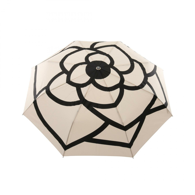 CHANEL 山茶花一鍵式傘 其他雜貨 布料 米色 黑色 二手 女款-1