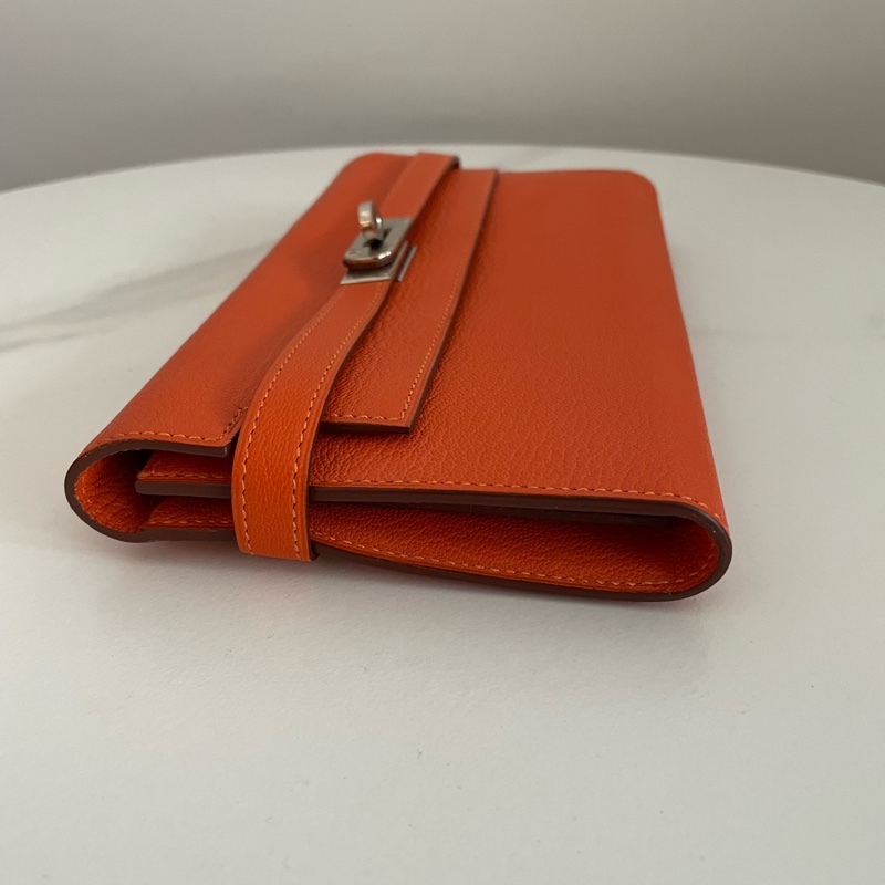Hermes Kelly 橘色銀扣長夾-2