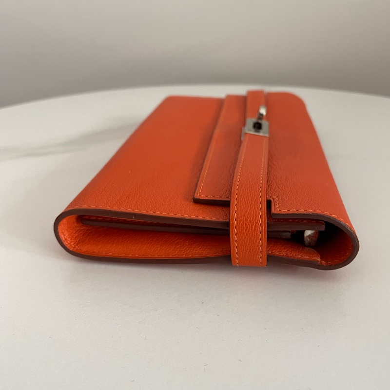 Hermes Kelly 橘色銀扣長夾-3