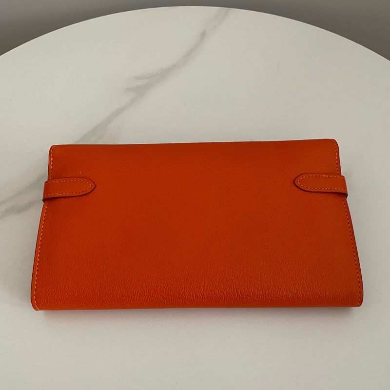 Hermes Kelly 橘色銀扣長夾-4