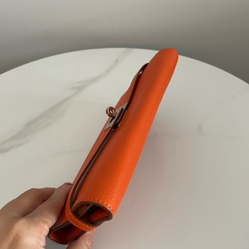Hermes Kelly 橘色銀扣長夾-5