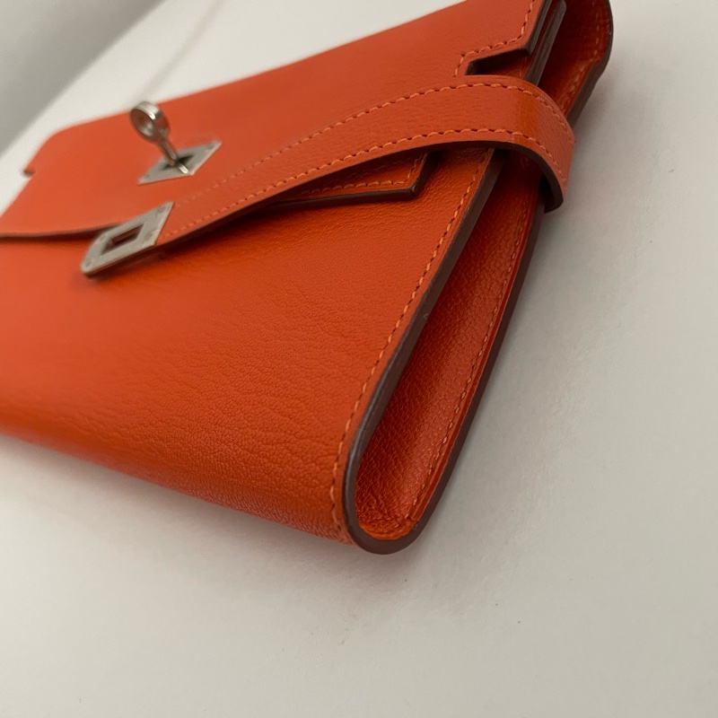 Hermes Kelly 橘色銀扣長夾-6