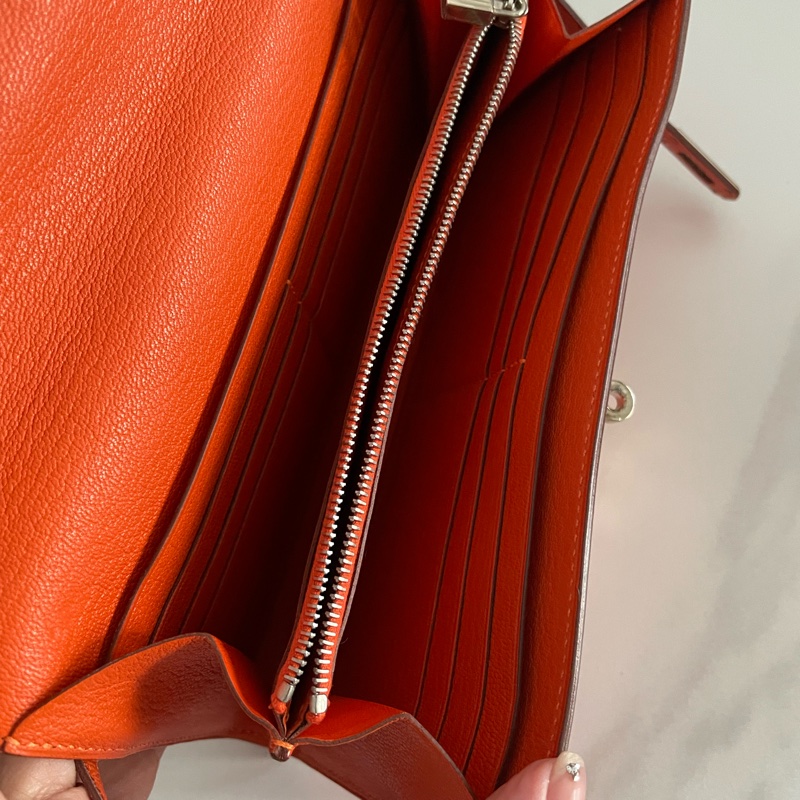 Hermes Kelly 橘色銀扣長夾-8