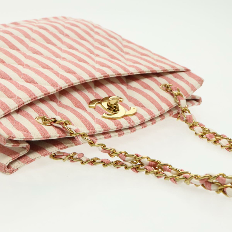 【日本直送】香奈兒 Matelasse 鏈條單肩包 帆布 金色粉紅 CC 正品 96691SM-13
