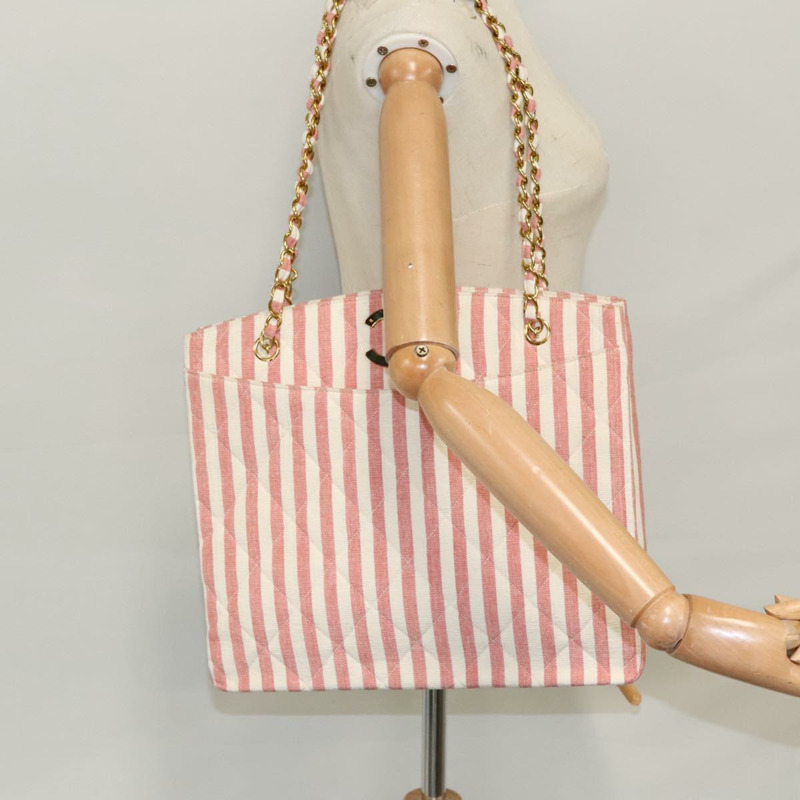 【日本直送】香奈兒 Matelasse 鏈條單肩包 帆布 金色粉紅 CC 正品 96691SM-27