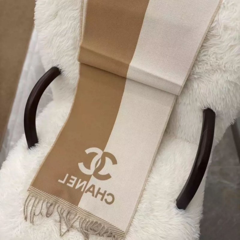 Chanel 24B 圍巾 淺米拼色 184 x34cm 100%綿羊毛-3