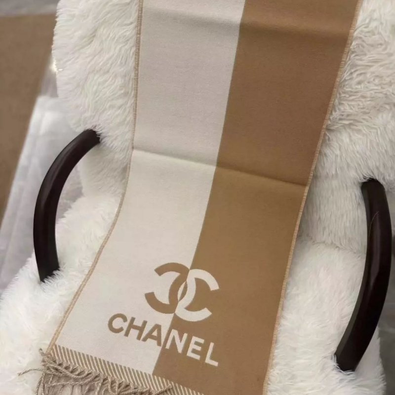 Chanel 24B 圍巾 淺米拼色 184 x34cm 100%綿羊毛-4
