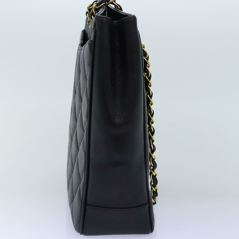 【日本直送】香奈兒大號菱格紋鏈條單肩包 魚子醬色 黑色 CC 正品 fm3373AV-2