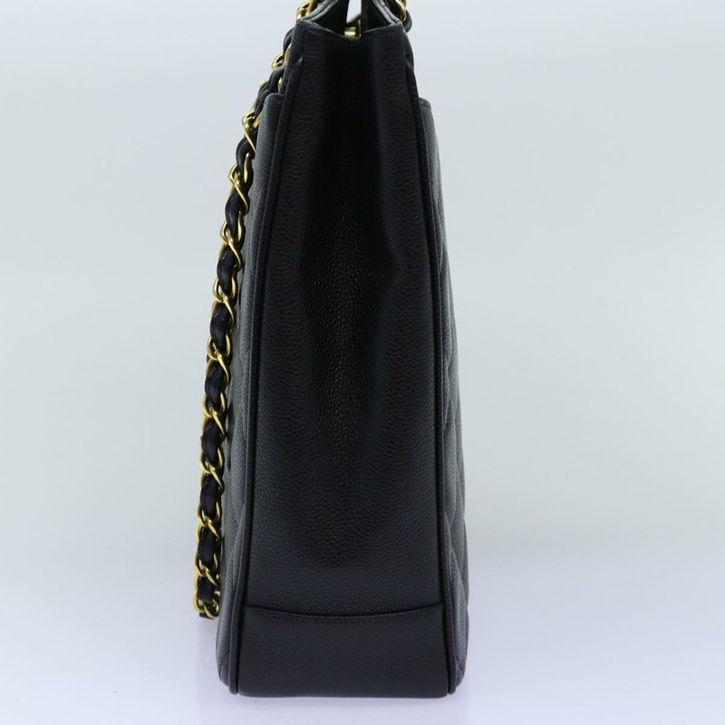 【日本直送】香奈兒大號菱格紋鏈條單肩包 魚子醬色 黑色 CC 正品 fm3373AV-3