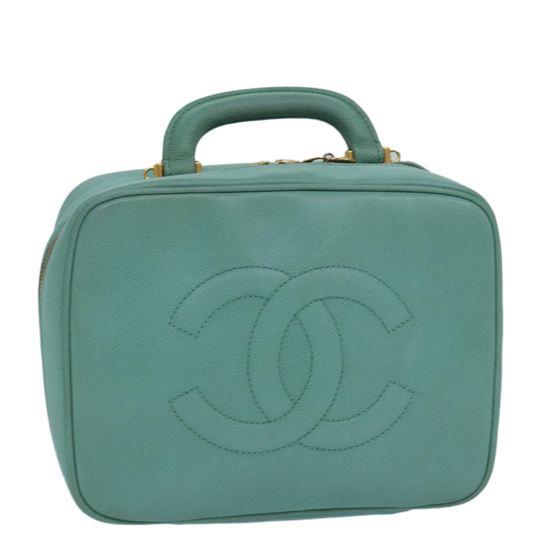 【日本直送】香奈兒 (CHANEL) 化妝包 COCO 馬克手提包 小牛皮 祖母綠 綠色 CC 正品 yk13974AV-0
