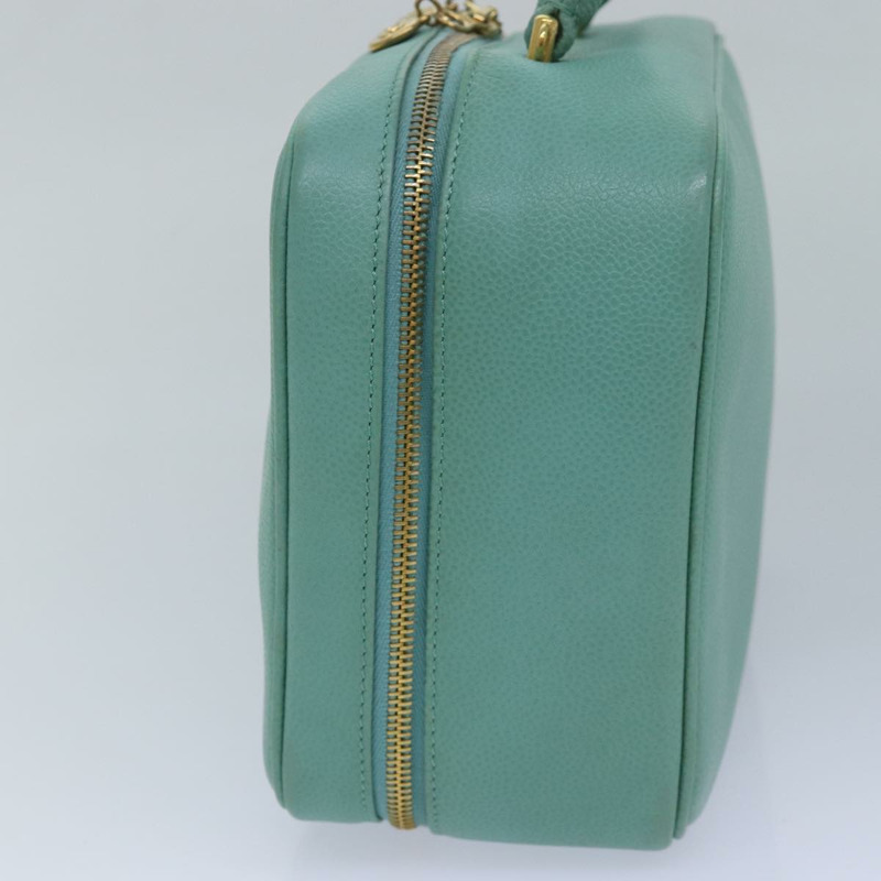 【日本直送】香奈兒 (CHANEL) 化妝包 COCO 馬克手提包 小牛皮 祖母綠 綠色 CC 正品 yk13974AV-3