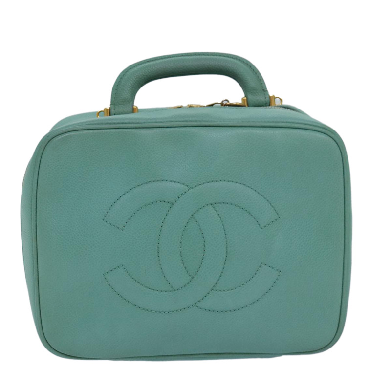 【日本直送】香奈兒 (CHANEL) 化妝包 COCO 馬克手提包 小牛皮 祖母綠 綠色 CC 正品 yk13974AV-12