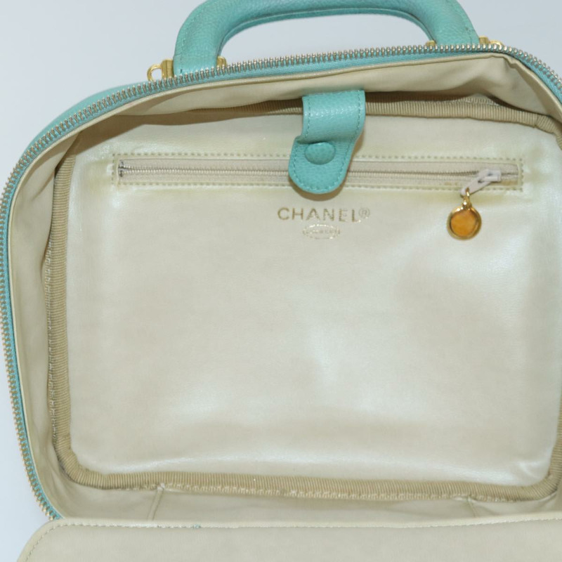 【日本直送】香奈兒 (CHANEL) 化妝包 COCO 馬克手提包 小牛皮 祖母綠 綠色 CC 正品 yk13974AV-19
