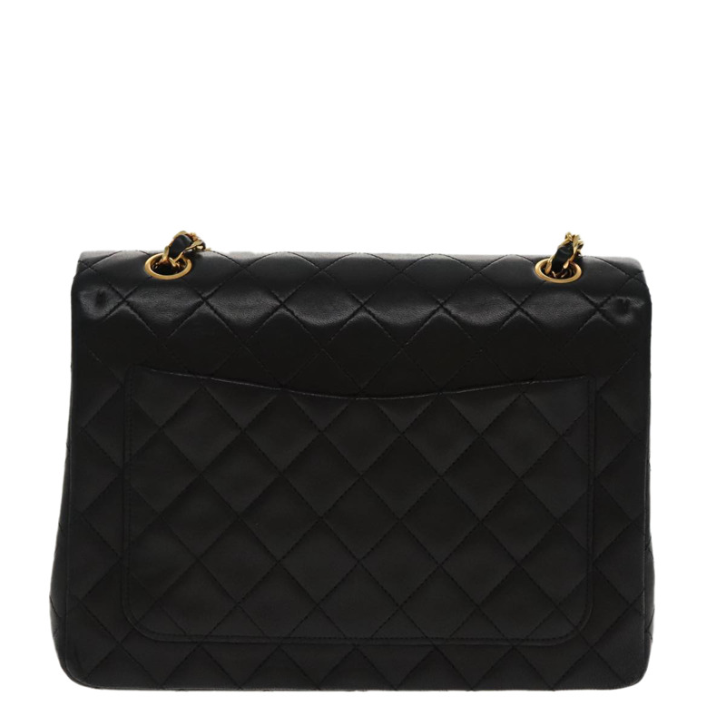 【日本直送】香奈兒 (CHANEL) 絎縫鏈條手提包 小羊皮 黑金色 CC 正品 95715AV-1