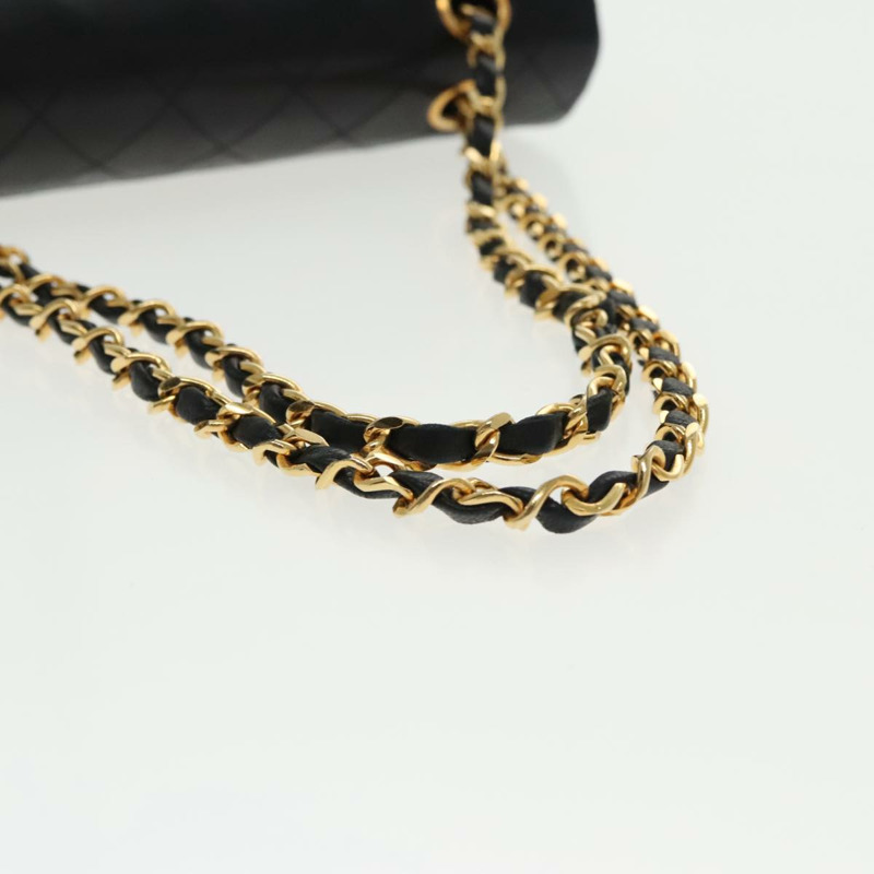 【日本直送】香奈兒 (CHANEL) 絎縫鏈條手提包 小羊皮 黑金色 CC 正品 95715AV-6