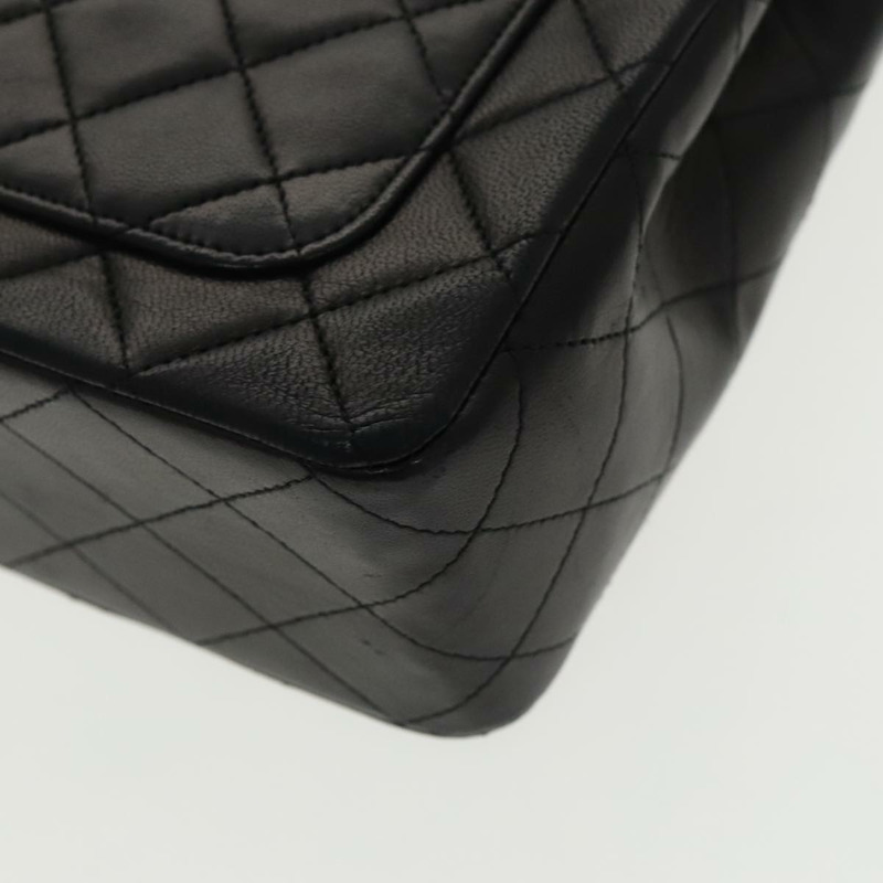 【日本直送】香奈兒 (CHANEL) 絎縫鏈條手提包 小羊皮 黑金色 CC 正品 95715AV-16