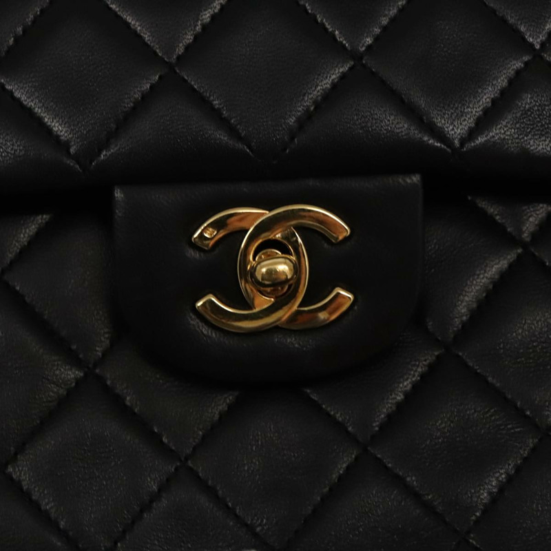 【日本直送】香奈兒 (CHANEL) 絎縫鏈條手提包 小羊皮 黑金色 CC 正品 95715AV-17