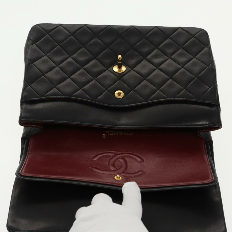 【日本直送】香奈兒 (CHANEL) 絎縫鏈條手提包 小羊皮 黑金色 CC 正品 95715AV-19